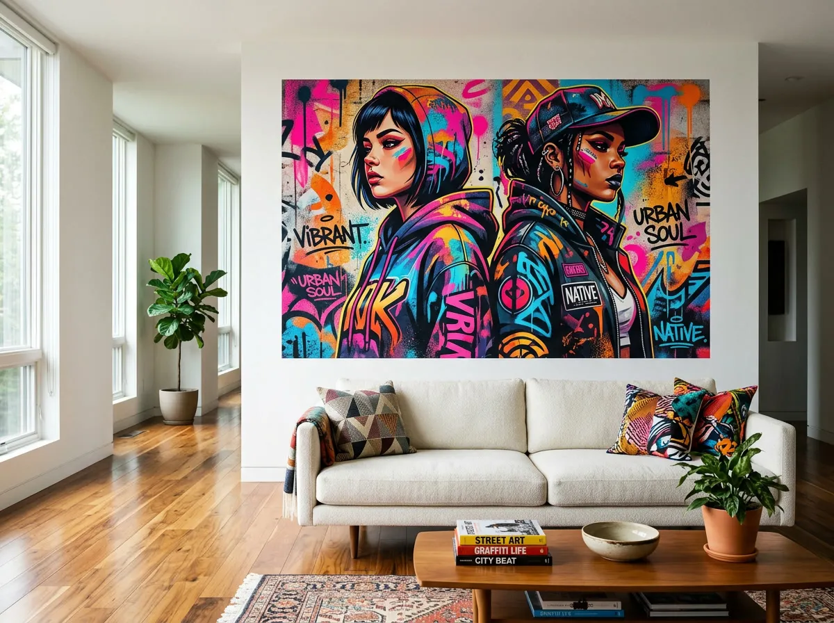 Impression murale ArtMurs style street art dans un salon moderne