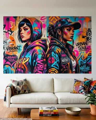 Impression murale ArtMurs style street art dans un salon moderne